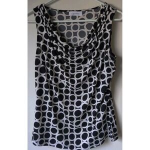 Calvin Klein Women's Polka Dot Sleeveless Blouse Cowl Neck Black/White Size P/XS
